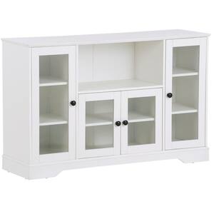 51.9 in. W x 15.7 in. D x 33.4 in. H White Linen Cabinet with Glass Doors, Adjustable Shelves and Open Shelf