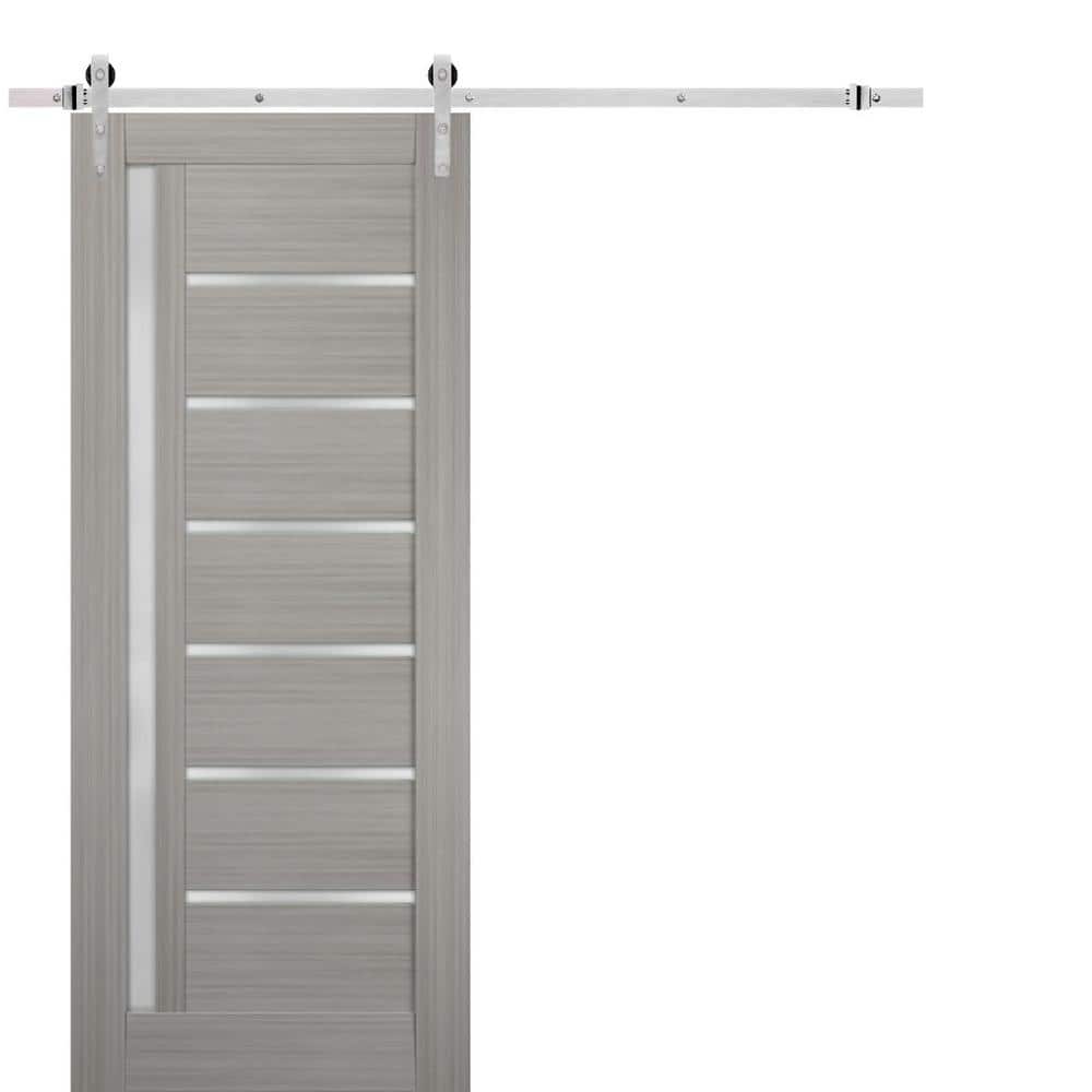 30 in. x 84 in. 1 Panel Frosted Glass Gray Ash Solid MDF Sliding Barn Door with Hardware Kit price history on PriceWatchPro