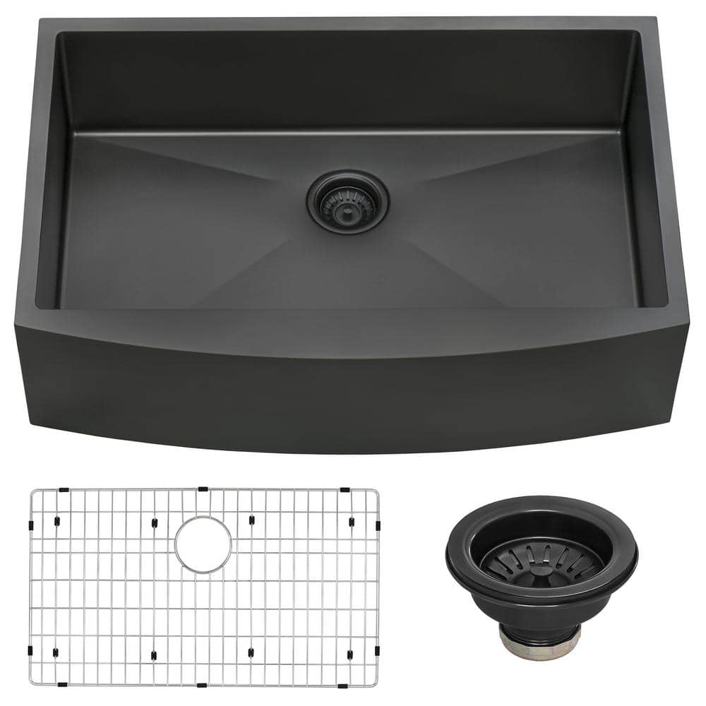 Gunmetal Black Stainless Steel Farmhouse Apron-Front Kitchen Sink