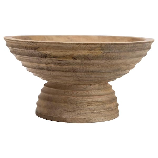Storied Home 9.75 in. 35 fl. oz. Brown Wood Ridged Footed Serving Bowls