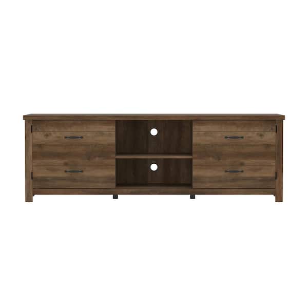 Hillsdale Furniture Rayborn 70 in. Knotty Oak Gaming Ready TV Stand with One Drawer Fits up to 65 in. TV with 2 Doors, Gaming Hooks, USB