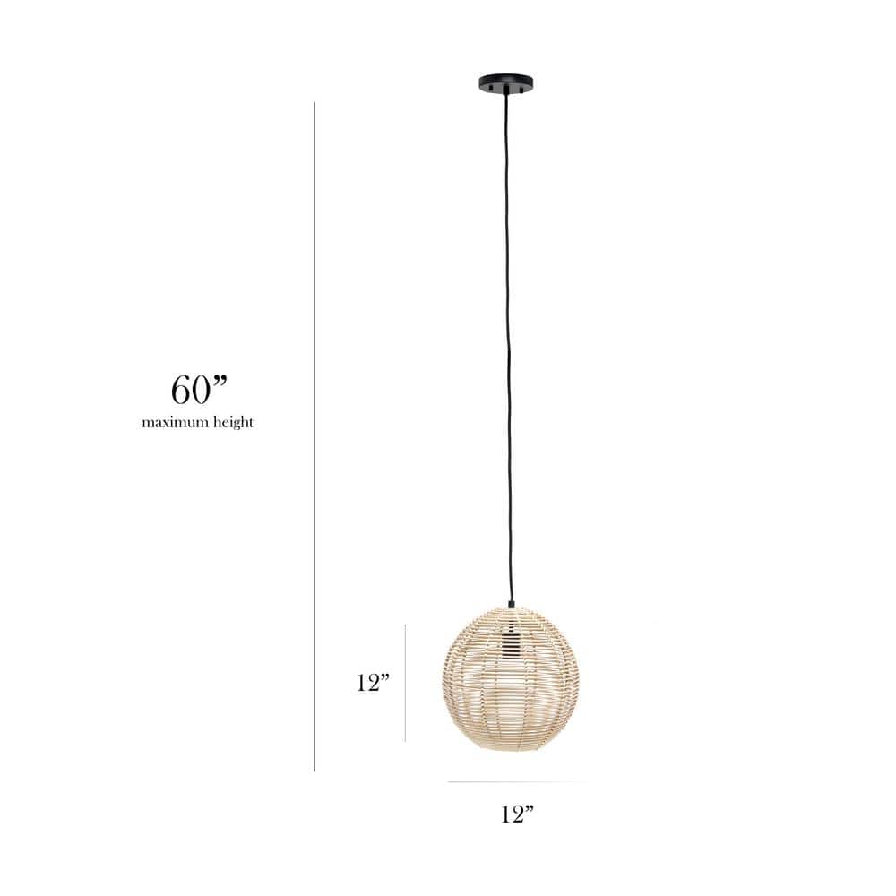 Natural Rattan Globe Pendant Ceiling Light with Brass Canopy