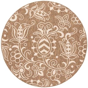 Beach House Brown/Beige 7 ft. x 7 ft. Round Abstract Medallion Indoor/Outdoor Area Rug