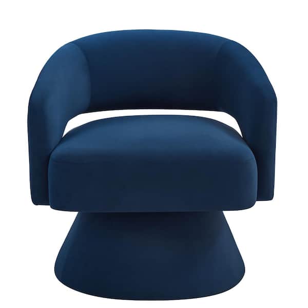 CSC DECOR INC Navy Velvet Modern Swivel Barrel Chair Upholstered Accent Armchair Swivel Chair Lounge Chair with Open Backrest