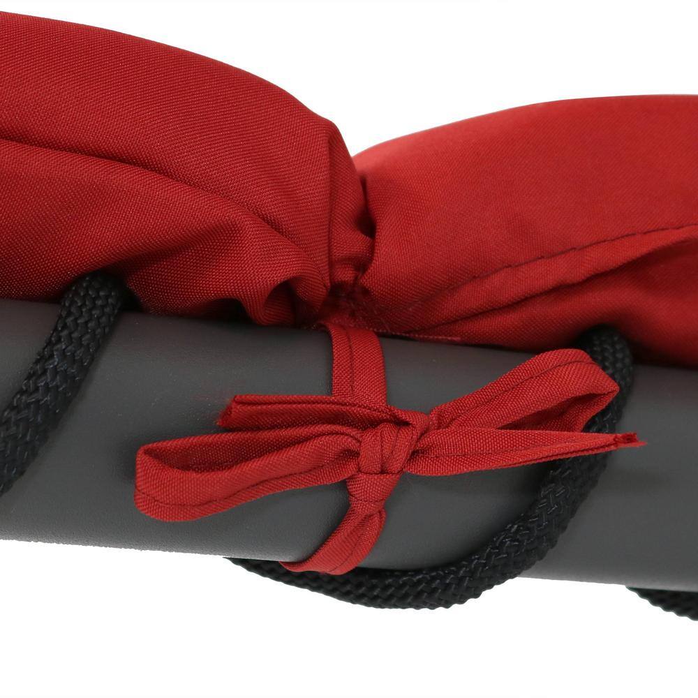 Red Steel Outdoor Hanging Chaise Lounge Chair with Canopy and Cushions
