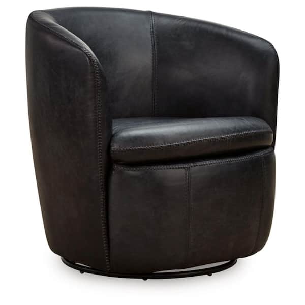 Kierreys Black Faux Leather Barrel Chair with Swivel Base