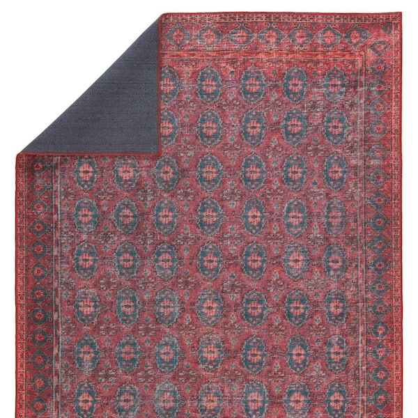 Dark Red/ Blue 7 ft. 6 in. X 10  Machine Washable Kate Lester by Jaipur Living Kalinar Damask Area Rug