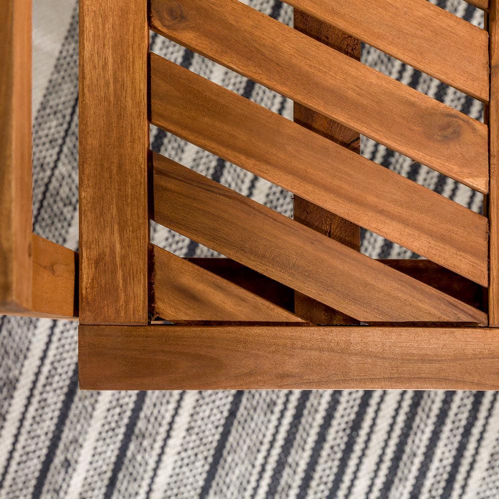 Set of 2 Brown Chevron Slatted Acacia Wood Patio Chairs