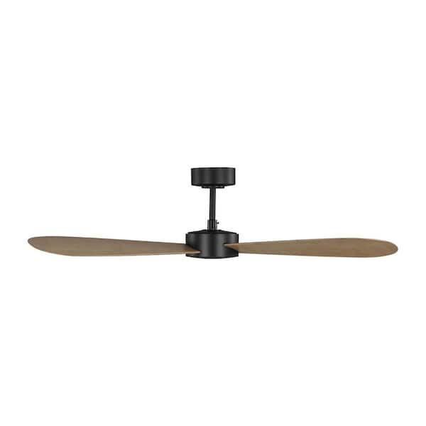 Generation Lighting - Paddle Smart 52 in. Indoor/Outdoor Midnight Black Downrod Mount Standard Ceiling Fan with Remote Included and Oak Blades