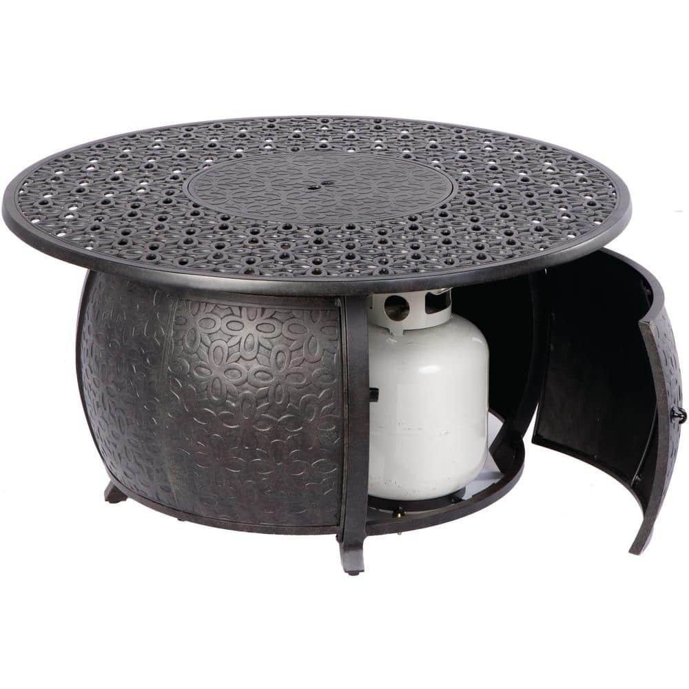 Alfresco Margherita 24 In X 48 In Round Cast Aluminum Propane Gas Fire Pit Table With Glacier Ice Firebeads 55 3009 The Home Depot