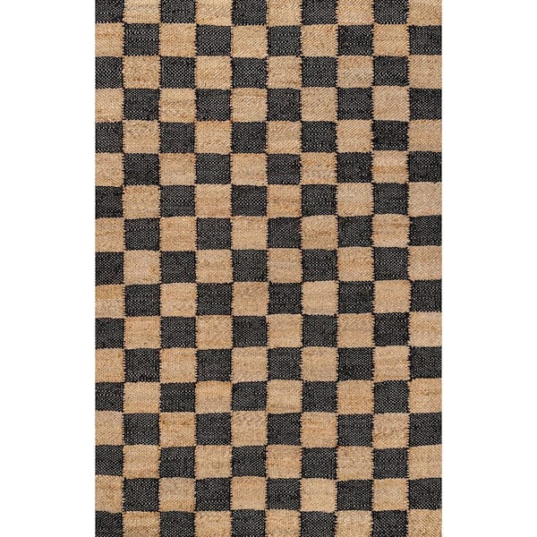 Theo Modern Farmhouse Woven Jute Checkerboard Natural/Black 5 ft. x 8 ft. Area Rug