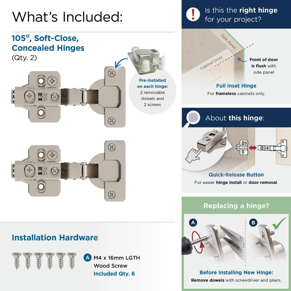 Nickel Full Inset Frameless Soft Close Euro Concealed Cabinet Hinge