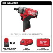 M12 FUEL 12V Lithium-Ion Brushless Cordless 1/4 in. Hex 2-Speed Screwdriver Kit W/(2) 2.0h Batteries & Bag