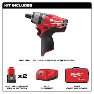 M12 FUEL 12V Lithium-Ion Brushless Cordless 1/4 in. Hex 2-Speed Screwdriver Kit W/(2) 2.0h Batteries & Bag