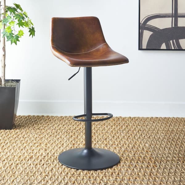 Aelin 34 in. H Brown/Black Wood Bar Stool with Adjustable Seat