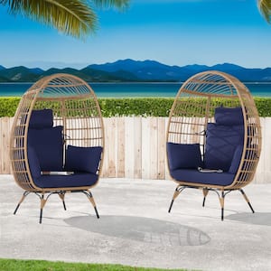 2 -Pieces Outdoor Oversized Brown Rattan Egg Chair Indoor Outdoor Chair