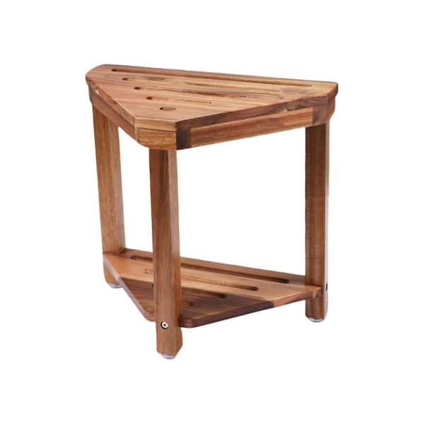 14 in. Shower Foot Rest, Acacia Wood Waterproof Corner Shower Stool with Storage Shelf for Shaving Legs