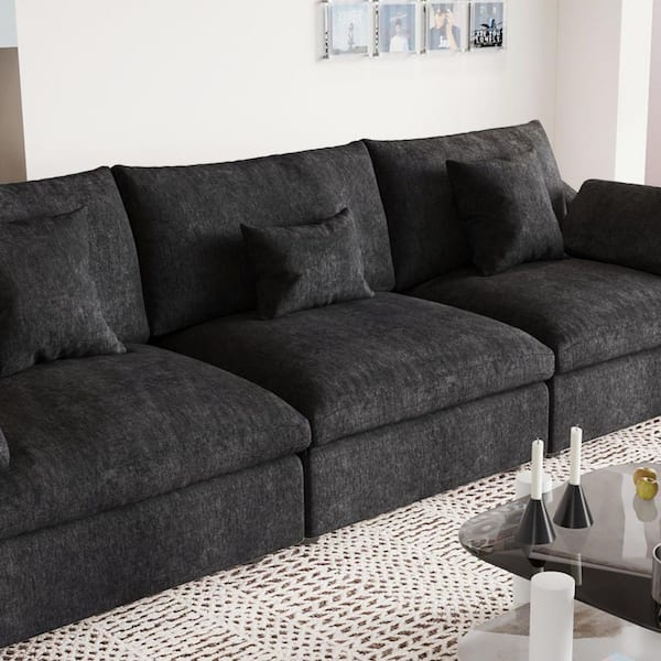 Magic Home Modern 37 in. Armless Linen Upholstered Cloud Couch Sectional 1-Seat Section Down Filled Sofa in Black (Middle Modular)