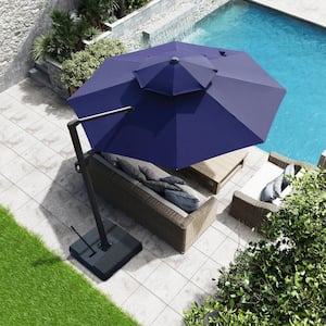 Double top 11.5 ft. Round Heavy-Duty 360-Degree Rotation Cantilever Patio Umbrella in Navy Blue