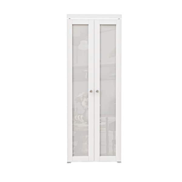 ARK DESIGN 30 in. x 80 in. 1-Lite Frosted Glass Solid Core White Finished (Pivot French) Glass Bi-fold Door with 2-Type of Hardware