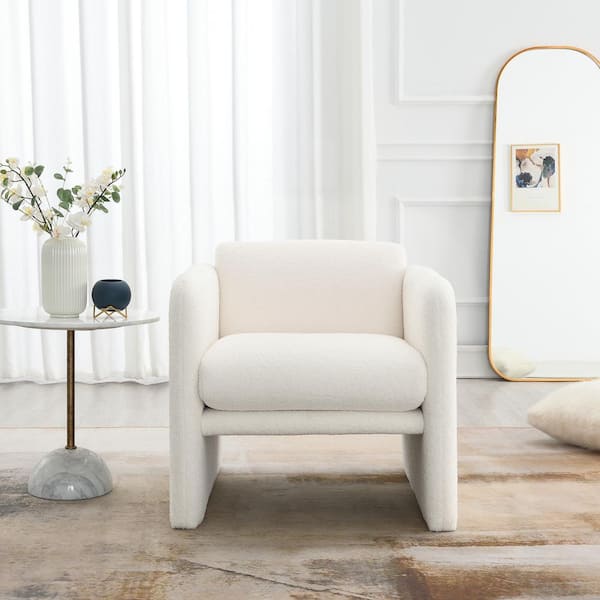 JUJABU White Plywood Arm Chair with Waved Arms for Primary Living Space