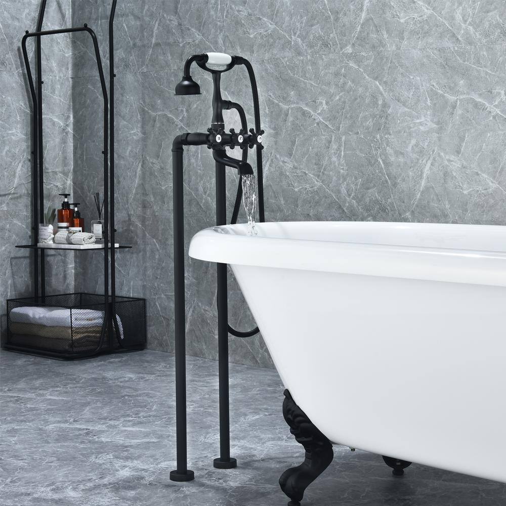 Matte Black Vintage Style Freestanding Tub Faucet with Handshower