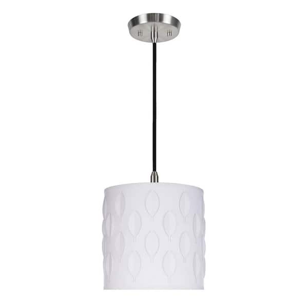 Aspen Creative Corporation 1-Light Satin Nickel Pendant with Off White Hardback Drum Paper Shade