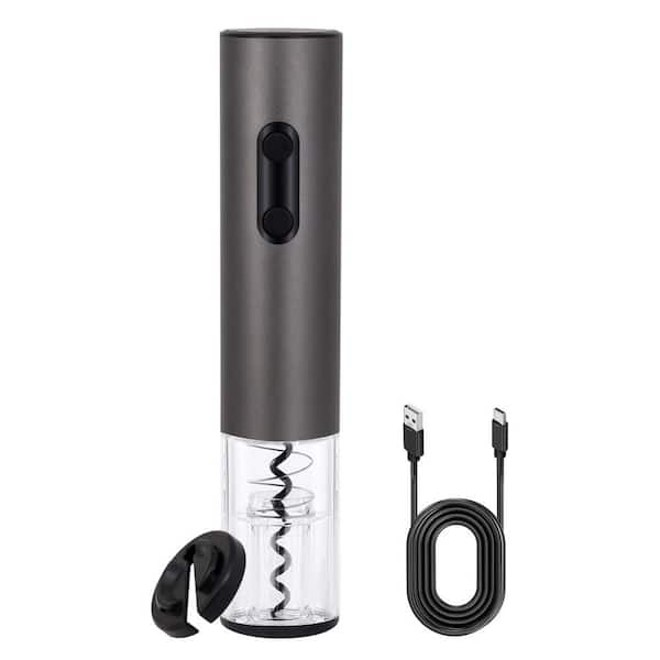 Modern Gray Electric Wine Opener with LED Light and Foil Cutter, Rechargeable, Home Bar Party