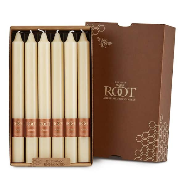 ROOT CANDLES Smooth Arista 9 in. Buttercream Unscented Taper Candle (Set of 12)