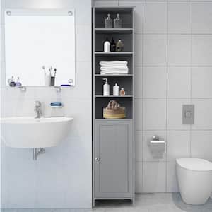 72 in. H Grey Bathroom Tall Floor Storage Cabinet Shelving Display