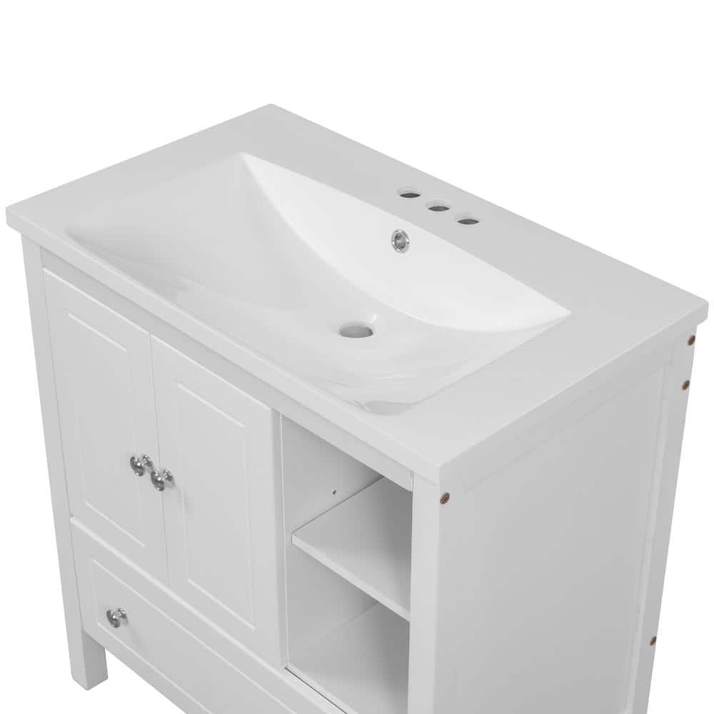 White MDF Freestanding Single Bathroom Vanity with Ceramic Top