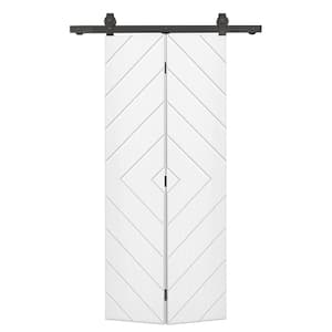 Diamond 20 in. x 80 in. White Painted MDF Modern Bi-Fold Barn Door with Sliding Hardware Kit