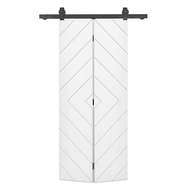 CALHOME Diamond 22 in. x 80 in. White Painted MDF Modern Bi-Fold Barn Door with Sliding Hardware Kit