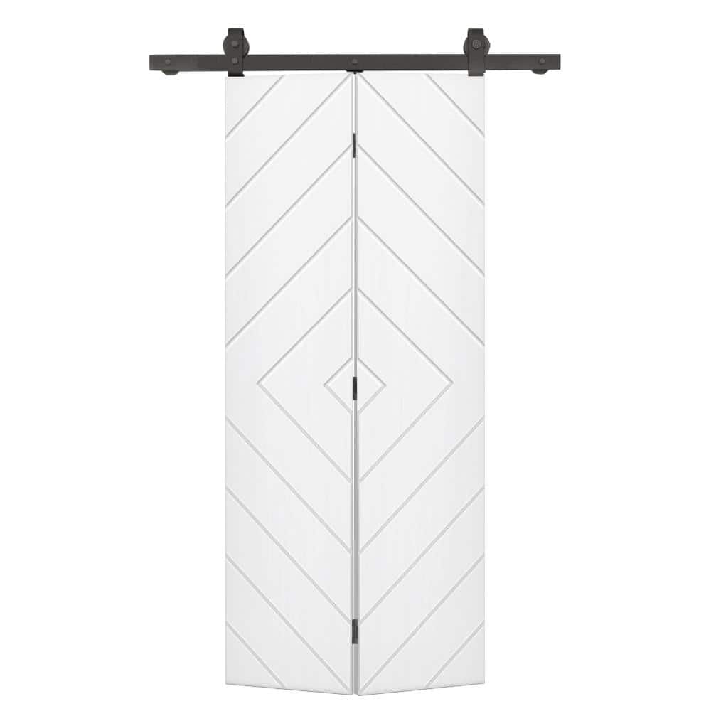 Diamond 34 in. x 84 in. Hollow Core White Painted MDF Composite Bi-Fold Barn Door with Sliding Hardware Kit price history on PriceWatchPro