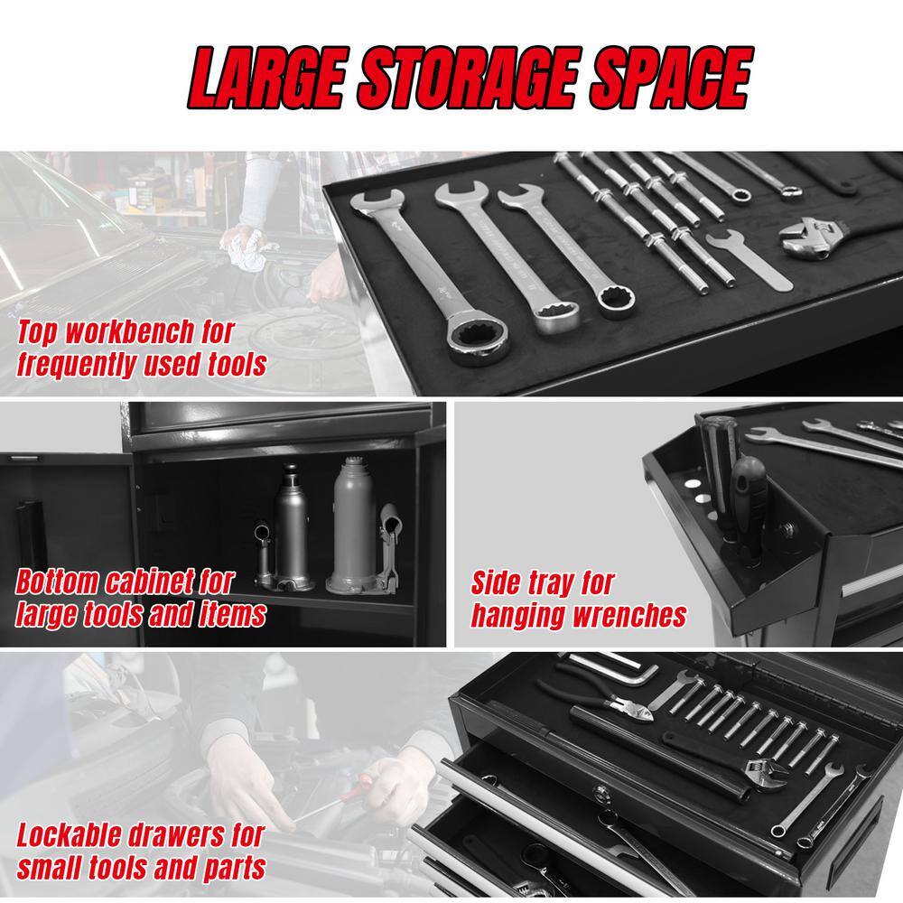 Black 5-Drawer Rolling Steel Tool Chest with Lockable Cabinet
