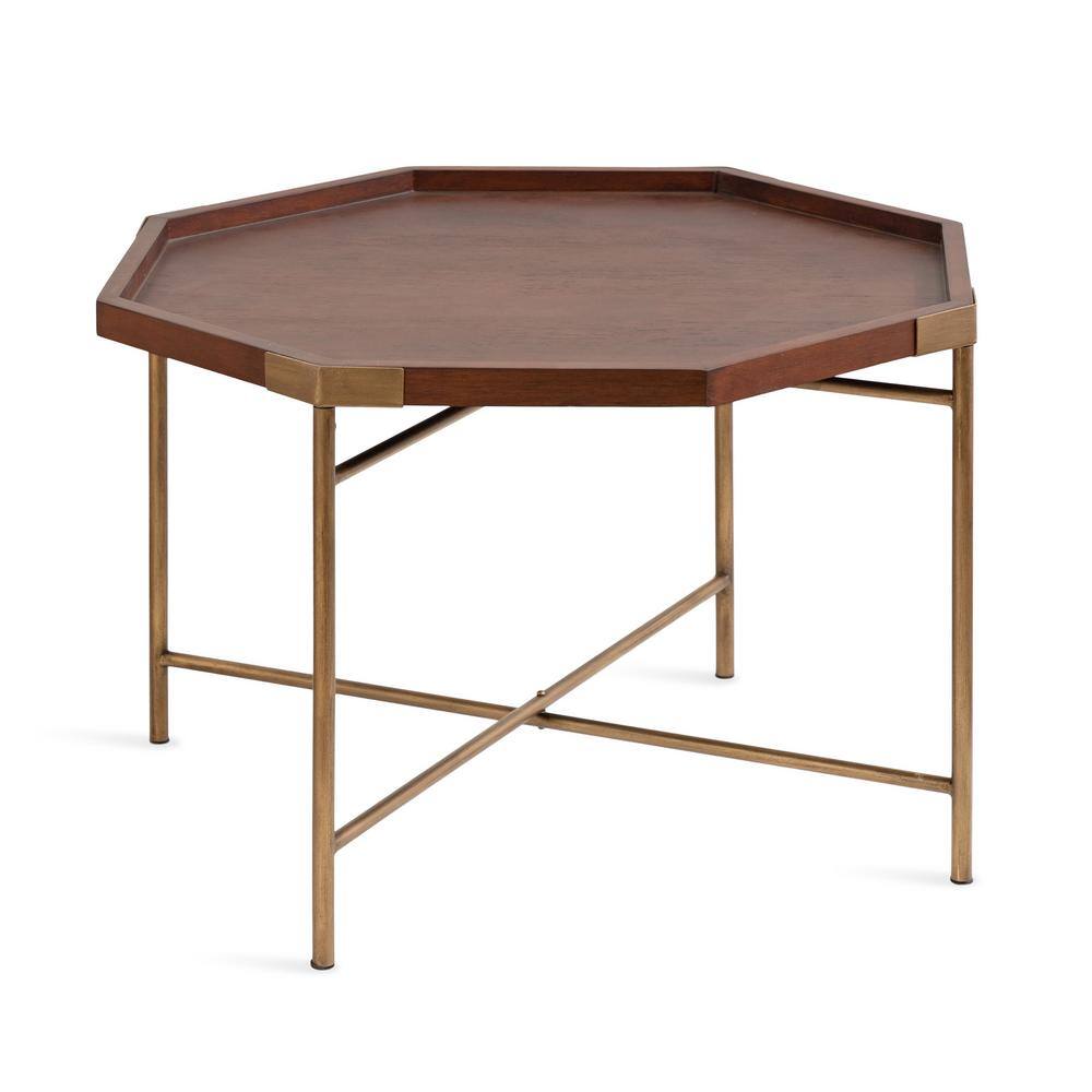 Occonor 28.00 in. Walnut Brown Octagon Solid Wood Coffee Table