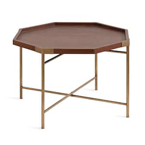 Occonor 28.00 in.  Walnut Brown Octagon Solid Wood Coffee Table