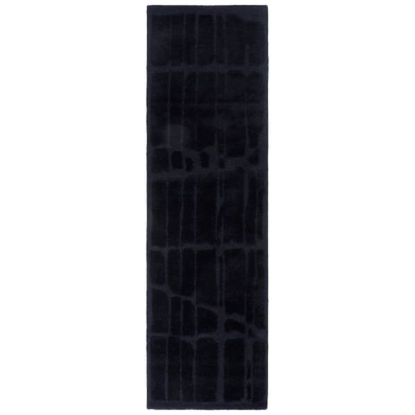 Rodeo Drive 2 ft. x 8 ft. Black Solid Abstract Tile Runner Rug