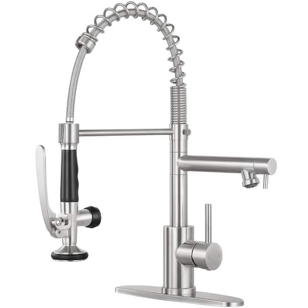 Single Handle 18 in. H Pull Down Sprayer Kitchen Faucet with Advanced Spray in Brushed Nickel