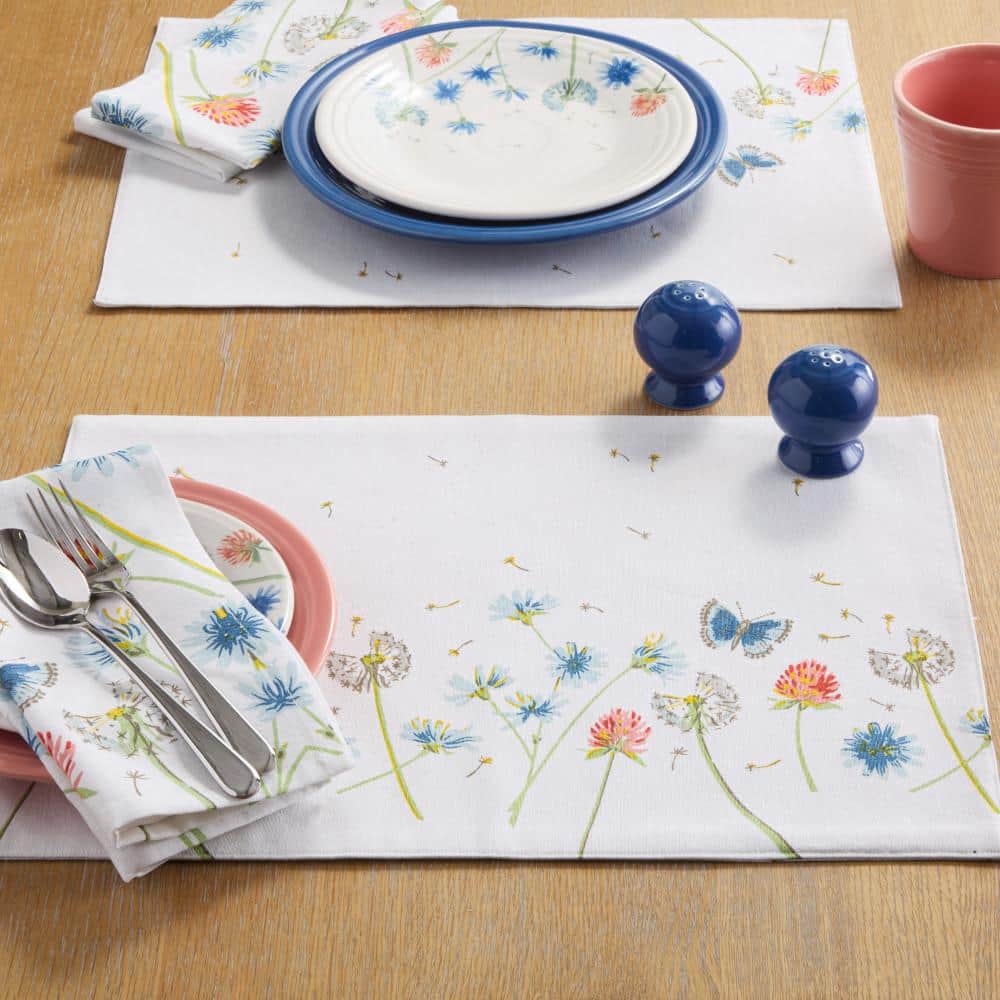 Breezy Floral White and Blue Cotton Placemats Set of 4