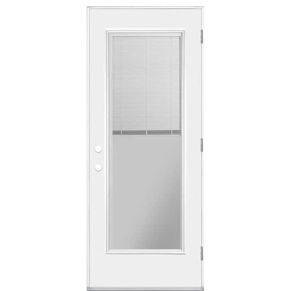 Masonite 32 in. x 80 in. Full Lite Miniblind Primed Left Hand Outswing Steel Prehung Front Exterior Door No Brickmold