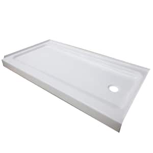 ShowerCast Plus 60 in. x 32 in. Single Threshold Shower Pan in White with Right Drain