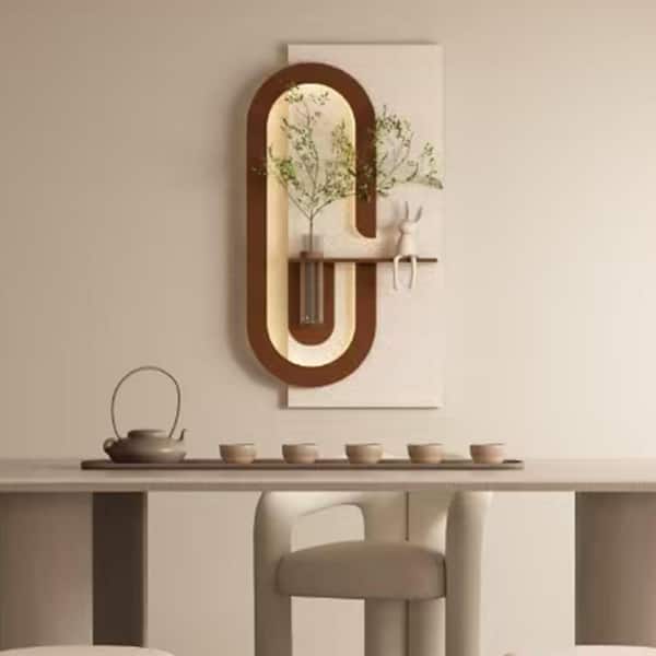 Avex 1-piece Sandstone Unframed with LED Light and Simulated Green Plants Abstract Wall Art 47.24 in. x 23.62 in.