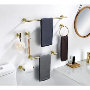 6-Piece Bath Hardware Set with 2 Towel Bars/Rack Towel/Robe Hook Hand Towel Holder Toilet Paper Holder in Brushed Gold