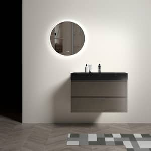 Aaby 36 in. W x 18 in. D x 25 in . H Wall Mounted Floating Bath Vanity Cabinet in Gray with Quartz Top and Sink