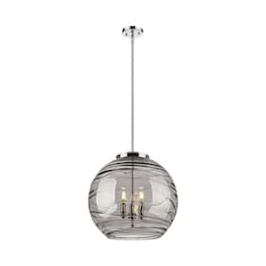 Athens Deco Swirl 180-Watt 3-Light Polished Chrome Shaded Mini Pendant Light with Tinted Glass Shade