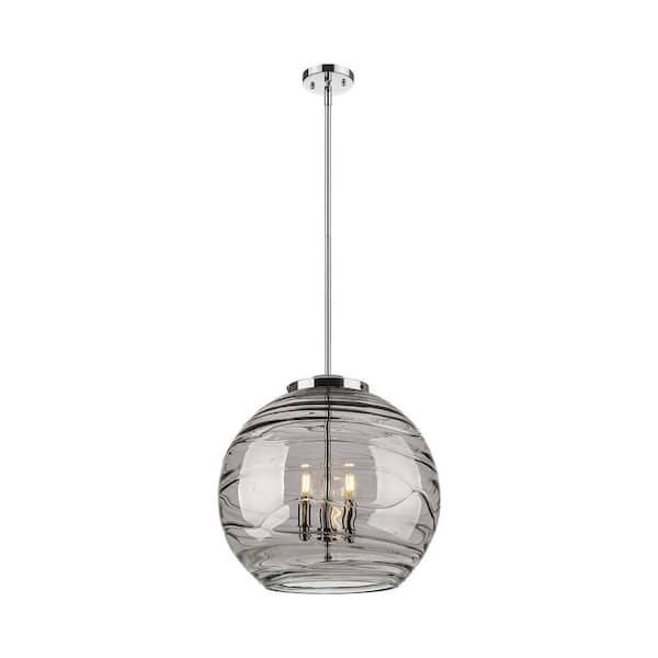 Athens Deco Swirl 180-Watt 3-Light Polished Chrome Shaded Mini Pendant Light with Tinted Glass Shade