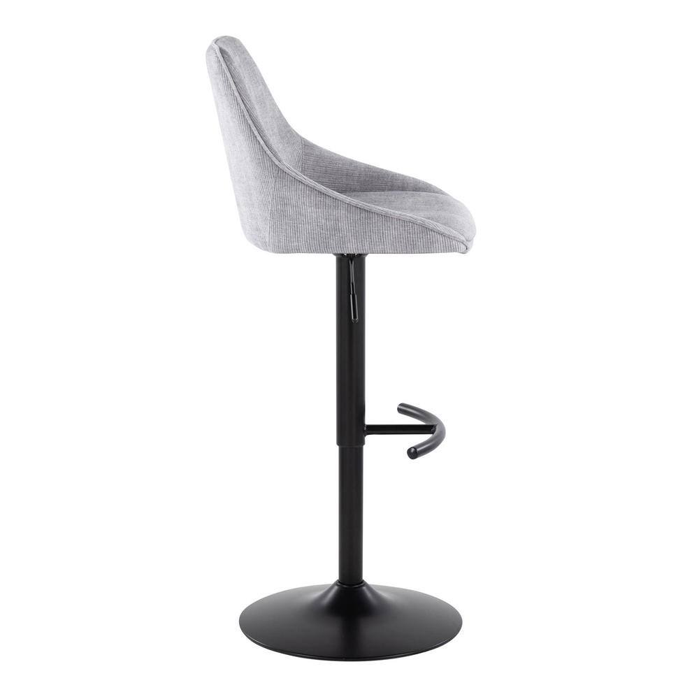 Grey Corduroy Adjustable Swivel Bar Stool with Black Metal Base