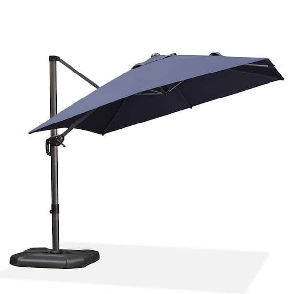 PURPLE LEAF 9 ft. Square Aluminum Outdoor Patio Cantilever Umbrella 360-Degree Rotation Umbrella with Base in Ground, Navy Blue