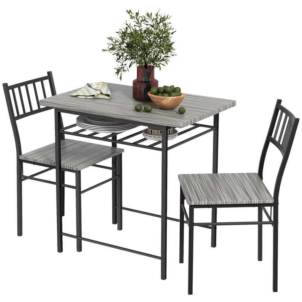 Gray Steel Frame Small Dining Table Set with Storage Rack